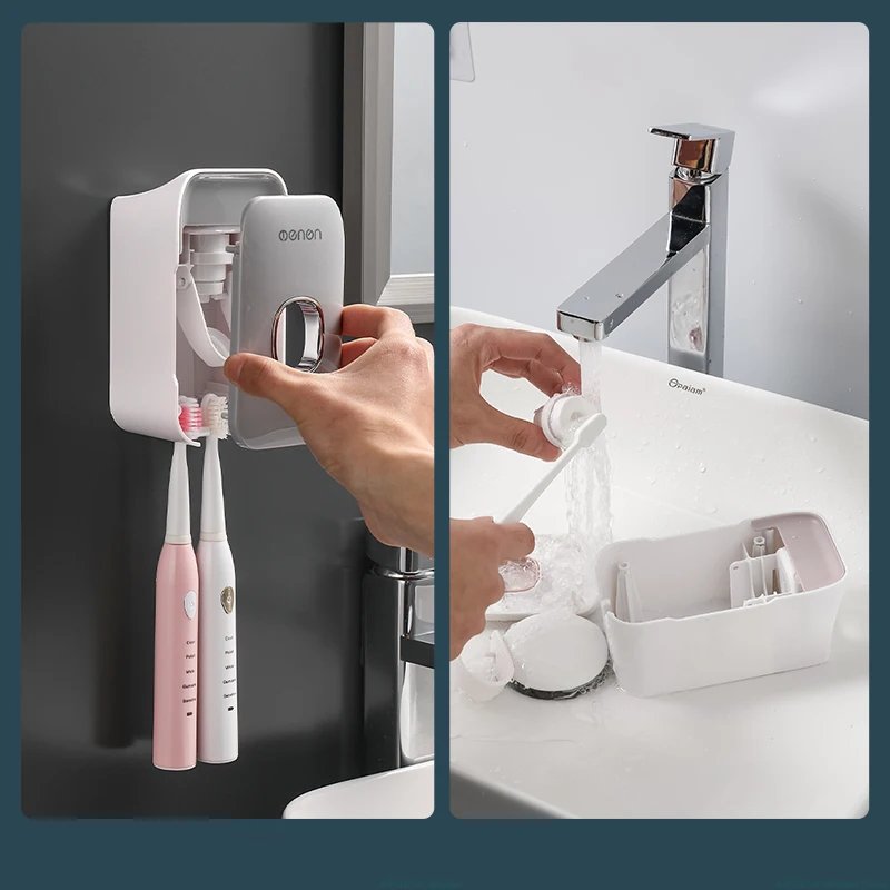 Porte-Brosse à Dents Mural avec Distributeur Automatique de Dentifrice